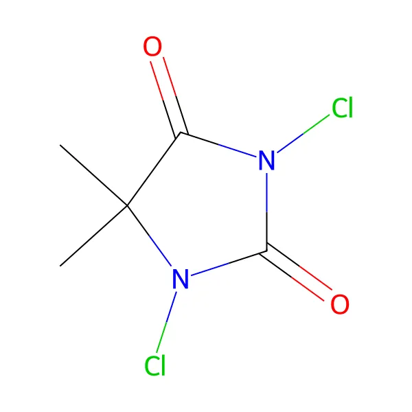 1,3-dikloro-5,5-dimetilhidantoin molekül yapısı — CAS 118-52-5