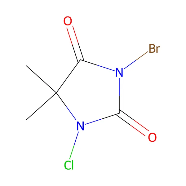 1-bromo-3-kloro-5,5-dimetilhidantoin molekül yapısı — CAS 126-06-7