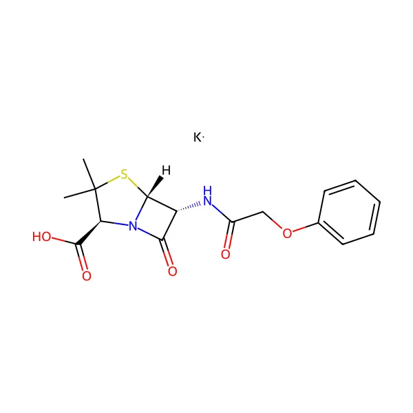 Penisilin V potasyum tuzu molekül yapısı — CAS 132-98-9
