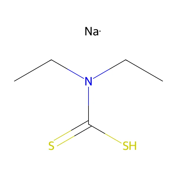 Sodyum dietilditiyokarbamat molekül yapısı — CAS 148-18-5