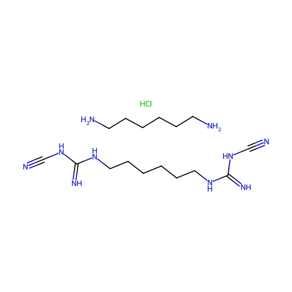 Poli(heksametilenbisiyanoguanid-heksametilendiamin) hidroklorür molekül yapısı — CAS 27083-27-8